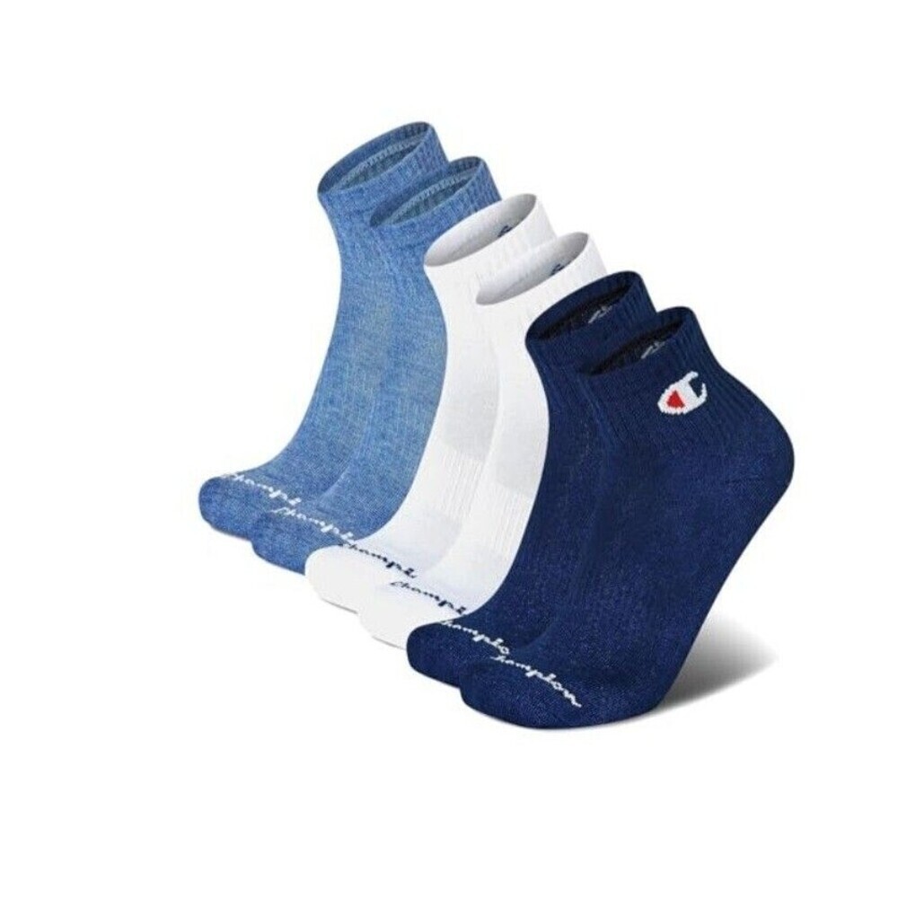 Champion Mens Quarter Ankle Multi SporSocks -6 Prs Athleticwear Size 6-12 Black